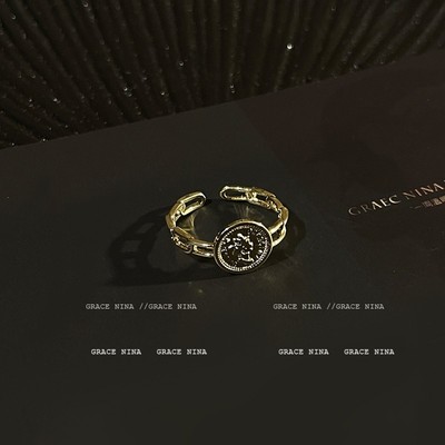 极速宝藏女孩小众精致女王风金币戒指开J口可调节时尚气质日韩简