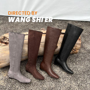 跟高5cm内增高4cm/34-40/日常百搭通勤方头粗跟瘦瘦靴