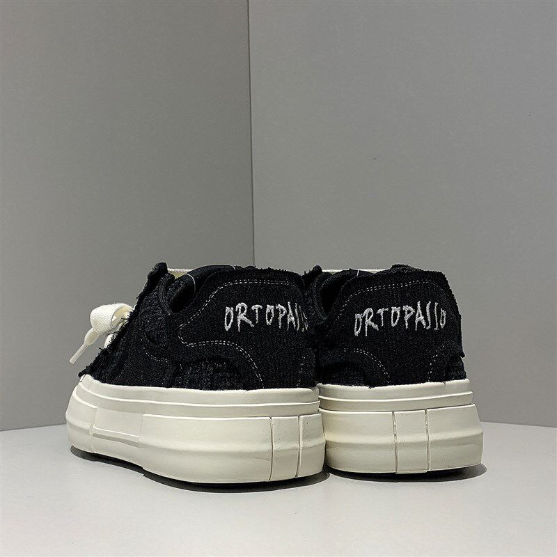 极速小众设计黑色帆布q鞋男女款夏季透气情侣鞋子厚底增高休闲百