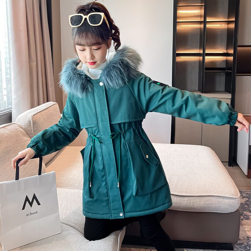 极速女童外套冬季加绒加厚派克服小女G孩棉袄中大童中长款冬装保