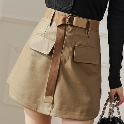 极速Circyy  Skirt High Waist Balck A-Line LeaPther Skirts Sp