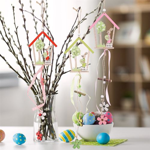 极速New Easter Decorations Egg HousFe Hug Egg Rabbit Wooden