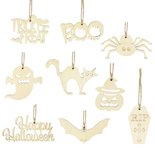 新品10Pcs fWooden Halloween Pumpkin Ghost Ornament Door Tric
