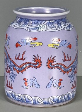 新品大清乾隆年制紫釉海水龙x纹水盂摆件小赏瓶笔筒古玩文玩客厅