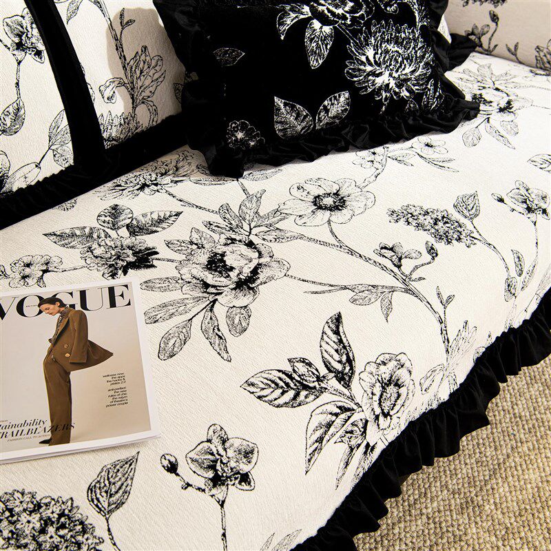 极速雪尼尔波浪边沙发垫套罩四季通用法式客厅直T排贵妃沙发盖布