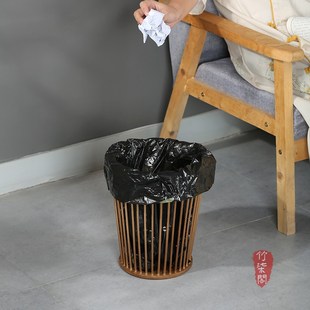 极速202d5中式极简楠竹垃圾桶废纸篓镂空脏衣篮家用衣物收纳篓洗