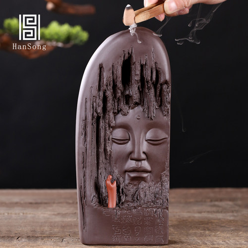 新品倒流香炉家用紫砂陶瓷创意香薰室内J高山流水塔香炉摆件倒流