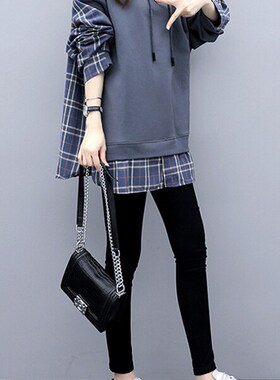 极速Women Casual Fake Two Piece Hoodies SweatshirtsW Fashion