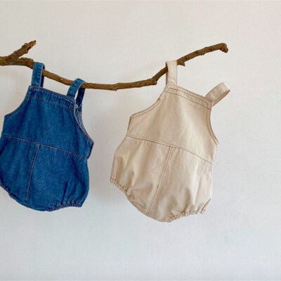 极速Infant Baby One Piece SuspenderF Denim Romper Outfits Ju