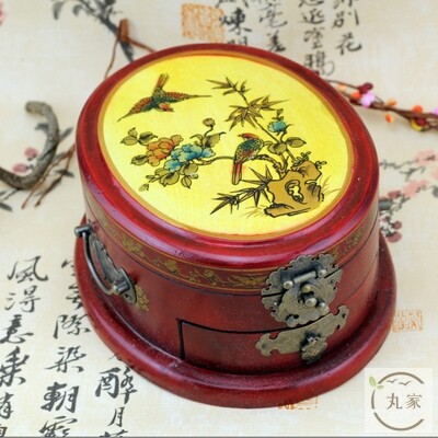 极速中式古典结婚礼物明清复古木制梳妆箱L仿古首饰收纳储物盒椭