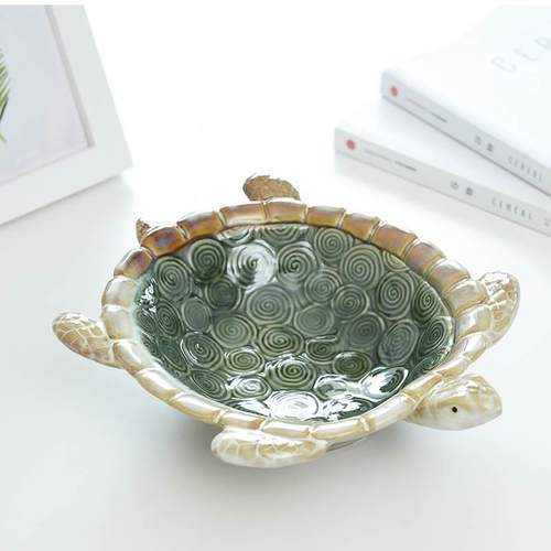 极速l创意乌龟盘玄饰钥匙收纳盒门E口鞋柜摆件茶关几果装香皂盒烟