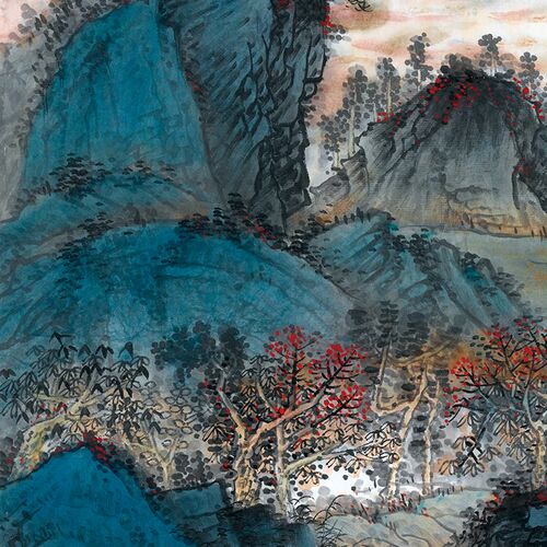 新品神州尽在彩霞中现代风水山水横幅国画K办公客厅装饰卷轴画高