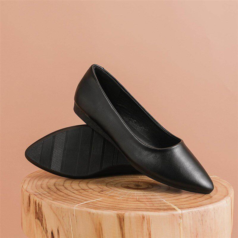 新品2026尖头平底单鞋t软底职业工作鞋女黑色通勤女鞋银行酒店上