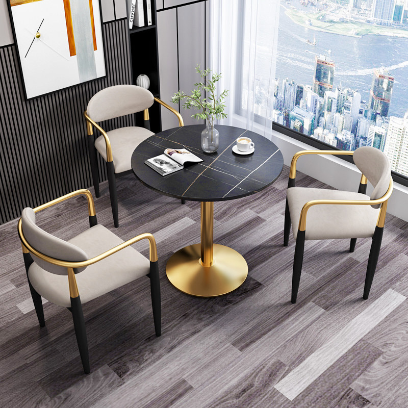 新品岩板轻奢接待洽谈桌椅组合会客休闲区咖啡厅店V铺现代售楼处