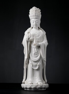 新品戴玉a堂德化陶瓷五佛冠毗卢观音佛像省级大师陈戴茹作供奉家