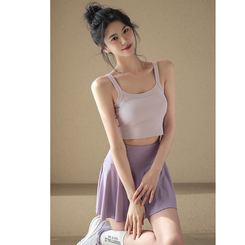新品美背吊带小背心女外穿夏薄款内衣短款运动带胸垫打.底内搭抹