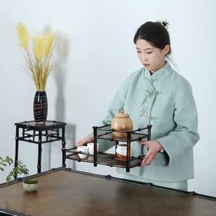 极速2025围炉煮茶禅意筇竹茶A棚杯架桌面茶台收纳柜博古架凉杯架