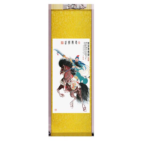 极速关公画像关云长丝绸画武财神招财客厅人物供奉.装饰风水画