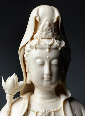 新品戴玉c堂《一叶观音 仿古瓷》省级大师周金田观世音菩萨像陶瓷