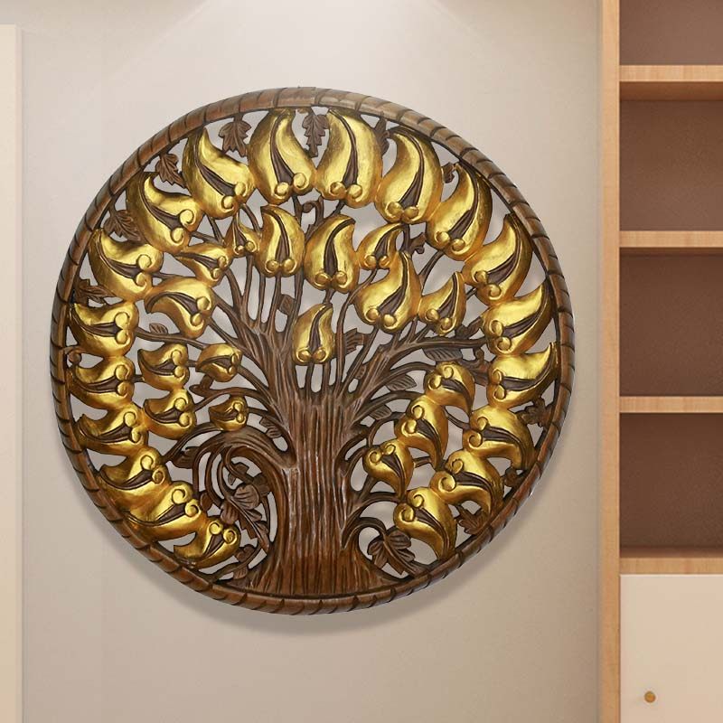 新品泰国实木镂雕菩提树雕花板酒店会所软装墙面菩U提叶方形装饰
