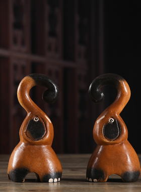 新品泰国进口实木小象摆件东南亚手风工艺品吉祥小象摆.件创意卡