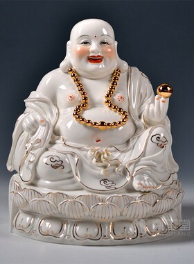 新品【感恩回馈8折】陶瓷弥勒佛家用供奉佛N像摆件坐古莲大肚佛笑