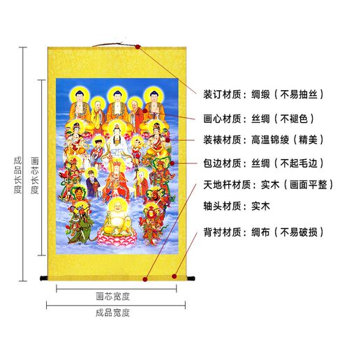 极速全堂佛画像万佛图百佛祖图同堂佛道全堂丝绸T卷轴画挂画高清