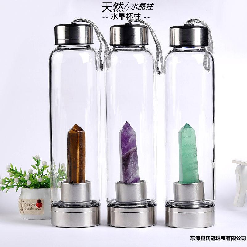 天然能量单尖六棱水晶柱玻璃杯水疗杯柱水晶能量杯