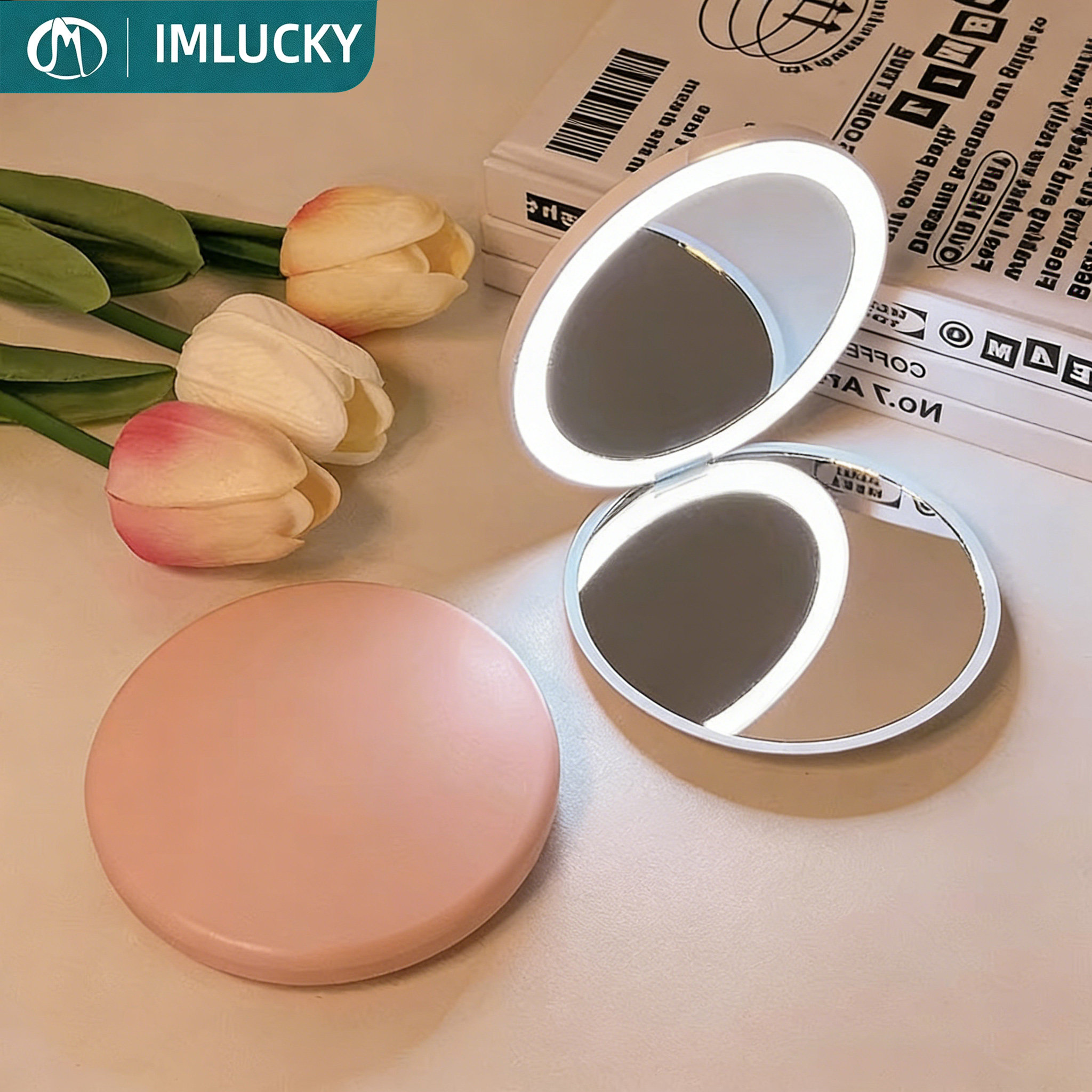 化妆镜便携带灯led补妆镜手持发光随身小巧镜子学生宿舍折叠镜子