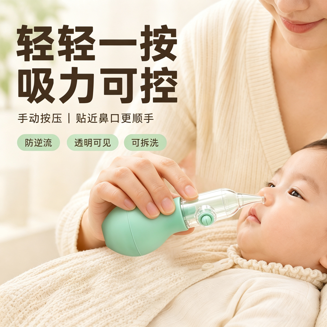 婴儿吸鼻器新生儿小月龄宝宝专用手动防逆流弯头式鼻涕鼻屎清理器