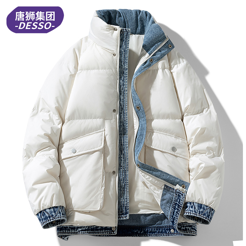 唐狮集团DESSO羽绒服男冬季立领保暖宽松白鸭绒袄子青年冬装外套