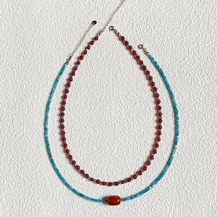 繁花 复古氛围感锁骨链女红蓝串珠ins小众设计感气质高颜值项链女