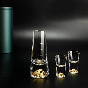 金山分酒器家用蓝色冰山水晶玻璃10毫升一口杯子弹 金边白酒杯套装