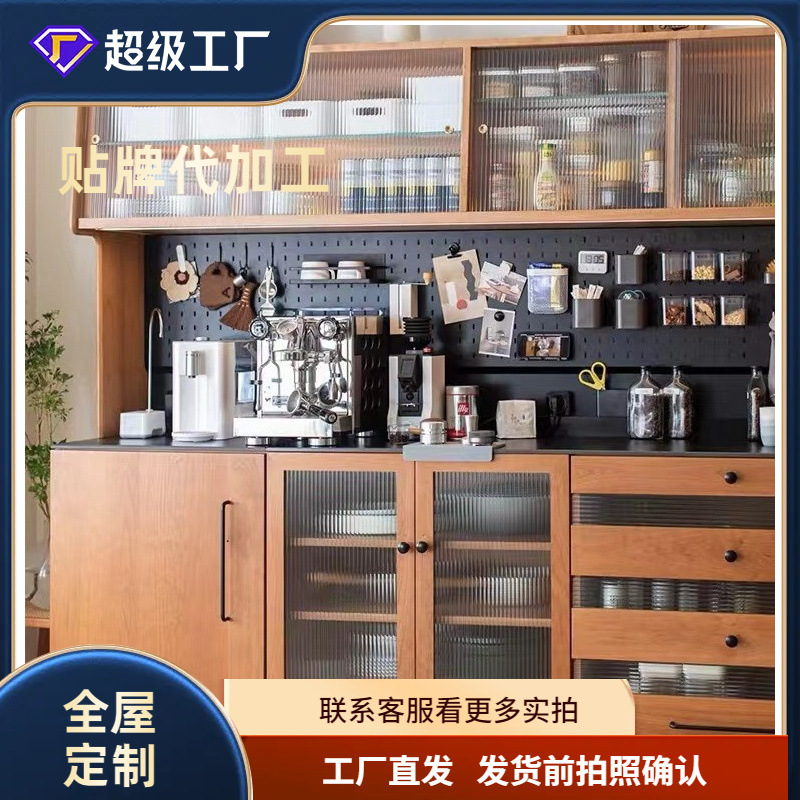 樱桃木铺满餐边柜实木收纳储物柜北欧日式茶水柜小户型餐厅