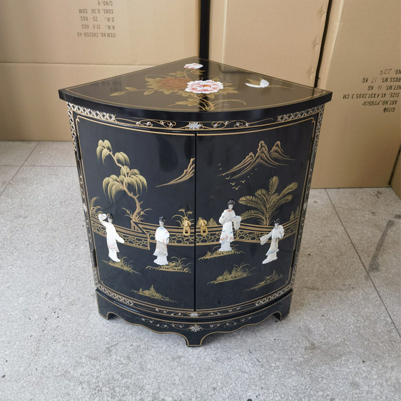 至高美墙角柜亮光烤漆贝壳三角柜角落收纳储物置物柜古典彩绘家具
