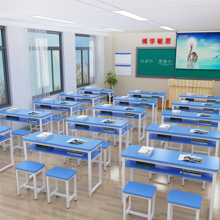 圆角双人补习班课桌学校长条桌椅中小学生课桌椅培训辅导班书桌椅