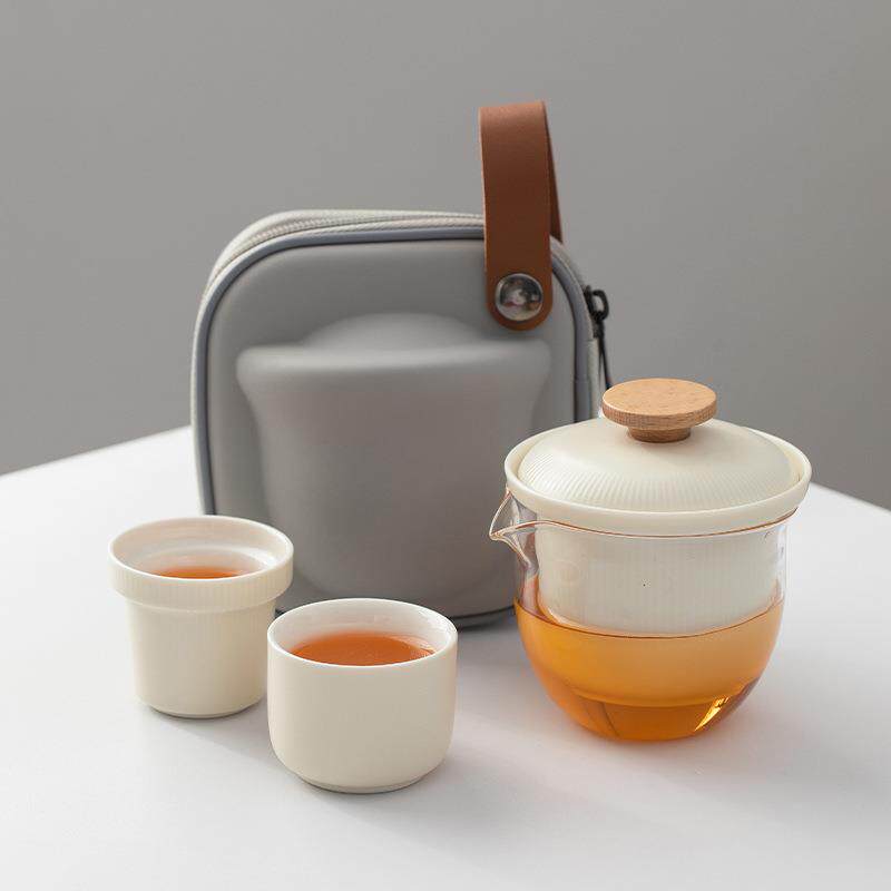 奶油黄便携式旅行茶具小套装简易户外游泡茶壶茶杯随身露营快客杯