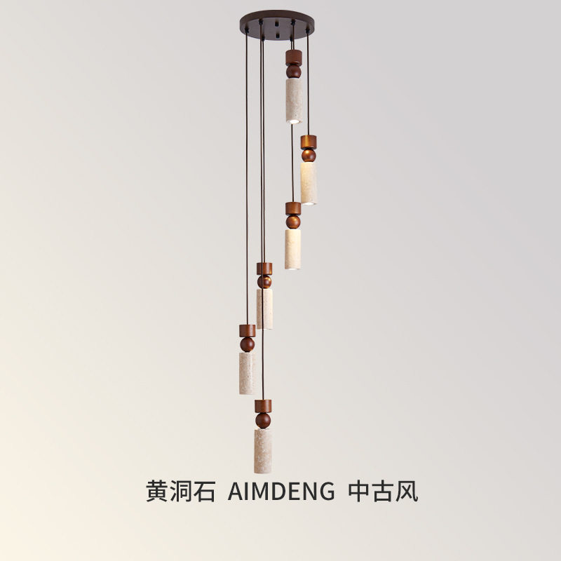中古风楼梯间旋转吊线灯卧室床头小吊灯吧台客厅2025新款跃层灯具