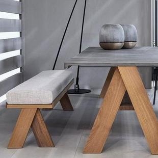 新中式 实木布艺沙发凳餐椅长凳长椅店铺用软座椅家用换鞋 凳床尾凳