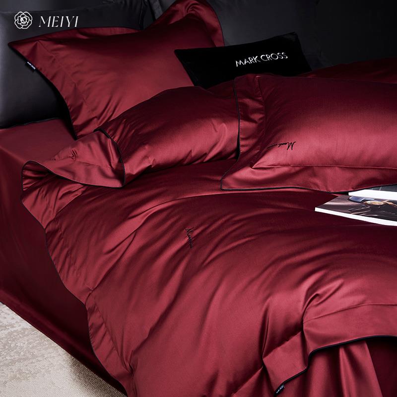 简单纯色100S床单四件套全棉纯棉高级感被套裸睡新款纯色床上用品