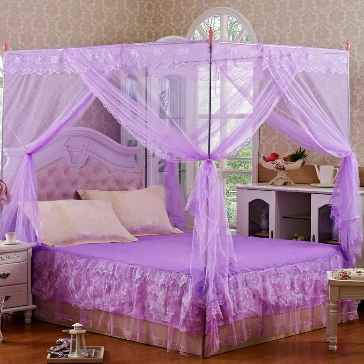 蚊帐三开门落地不锈钢管加粗支架 1.5m1.8米宫廷方顶蚊帐双人床