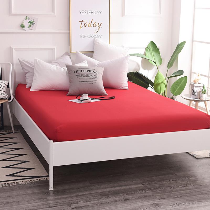 结婚庆大红色纯棉床笠单件全棉床罩1.8m保护罩防滑床垫套纯色简约