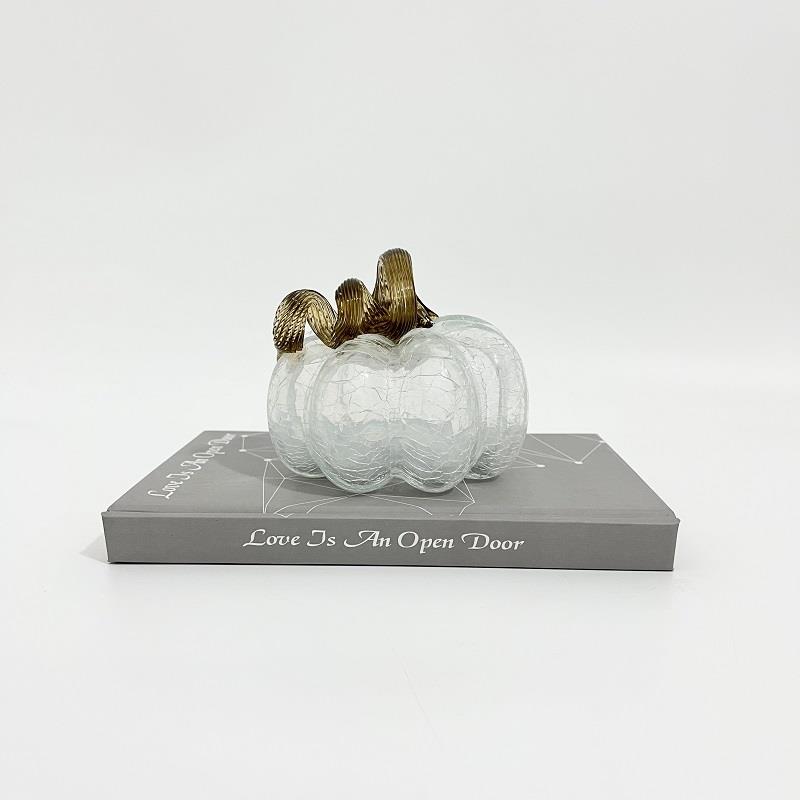 现代极简样板房客厅书房家居装饰摆件冰裂纹玻璃南瓜软装艺术饰品
