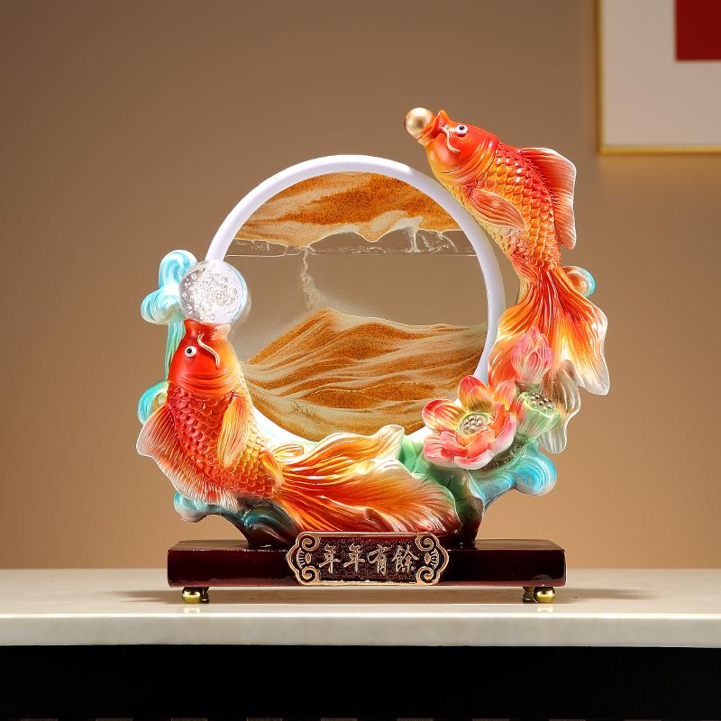 年年有余 余鱼流沙画 画摆件家居客厅酒柜玄关装饰品办公室乔迁开