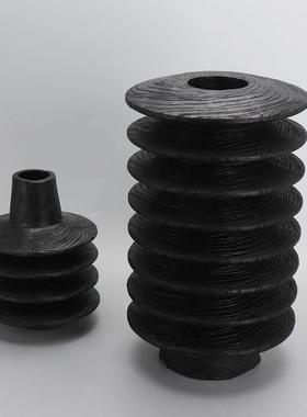 现代新中式禅意炭黑花瓶花器样板房家居客厅书房玄关软装饰品摆件