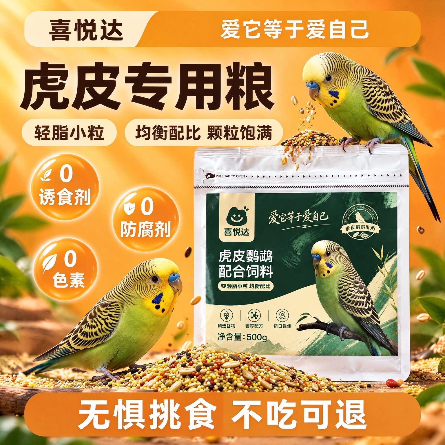 喜悦达虎皮鹦鹉专用粮营养谷物种子粮食鸟粮小颗粒混合饲料鹦鹉粮