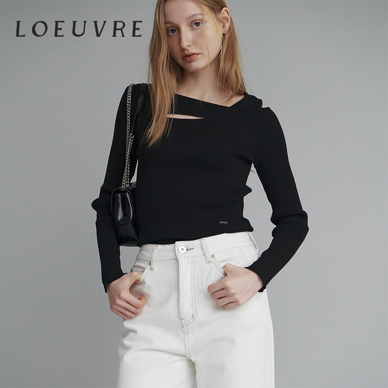 loeuvre长袖针织衫春季新品露肩吊带修身显瘦套头上衣设计感小众