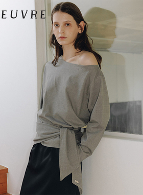 loeuvre气质法式一字领长袖T恤25春新品女露肩修身打底衫SW6SE640