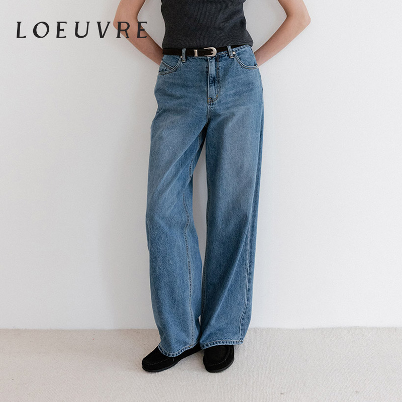 loeuvre复古直筒微阔牛仔裤女