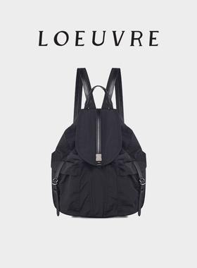 loeuvre黑色翻盖拉链双肩包女26新款轻便尼龙旅行通勤包 FA6SC361